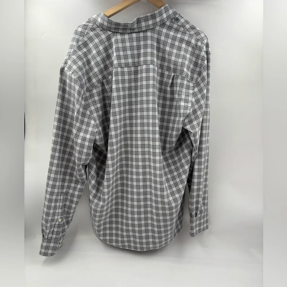 Orvis Men's L Active Fit Polyester Gray Plaid‎ Long Sleeve Button Shirt